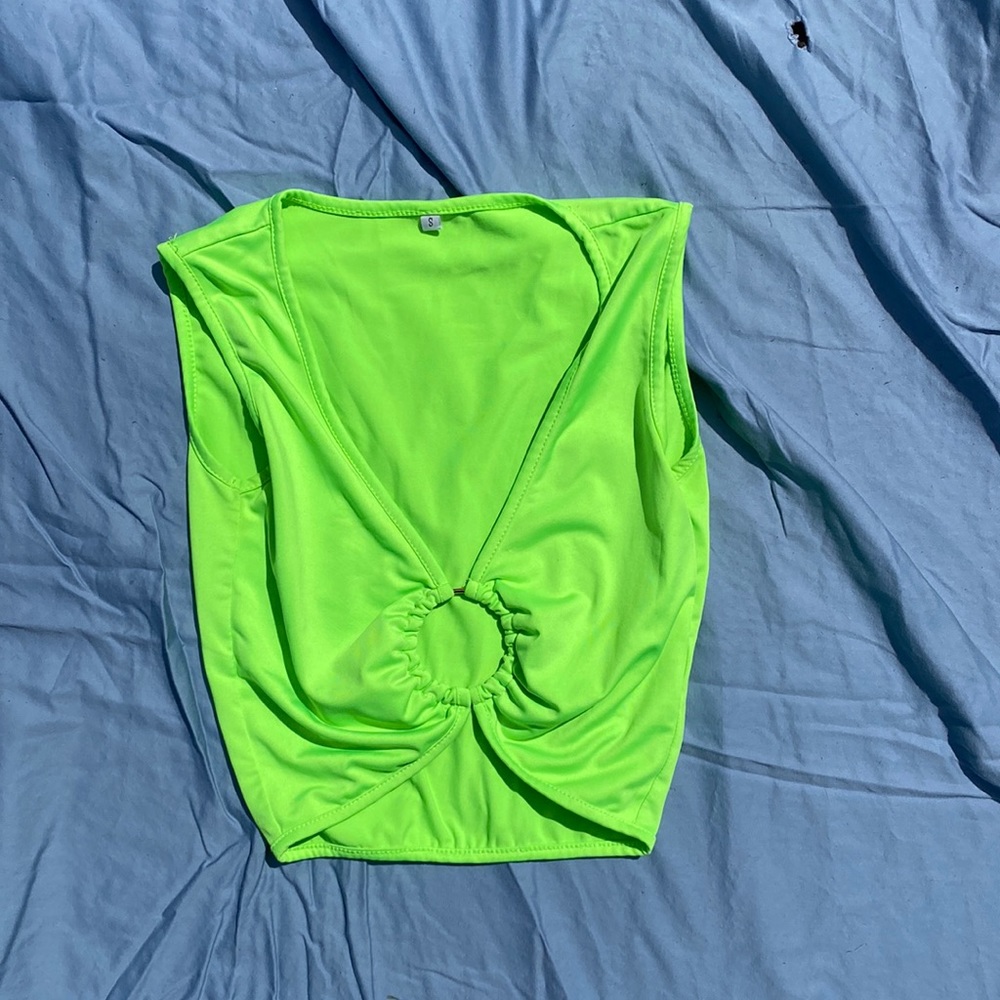 Neon Green cropped going out tank top
